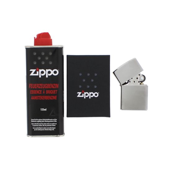 Zippo Feuerzeug + Original-Benzin – chrom satin gebürstet