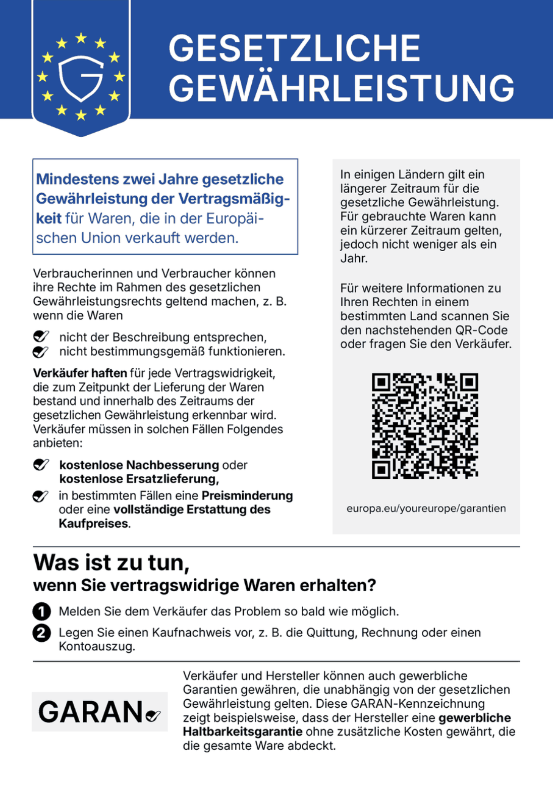 EU-Label: Gesetzliche Gewährleistung