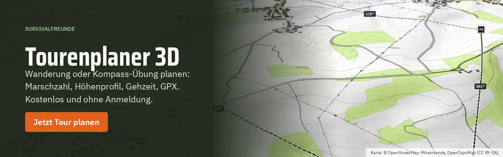 Tourenplaner 3D von Survivalfreunde mit einer Kompass-Übung im 3D-Gelände
